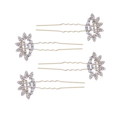 Designer gold crystal fan hair pin set